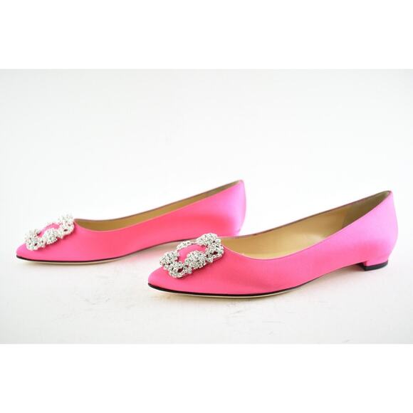 Manolo Blahnik Hangisi Pink Satin Silver Jewel Buckle Ballerina Ballet Flat 36 - Picture 8 of 10